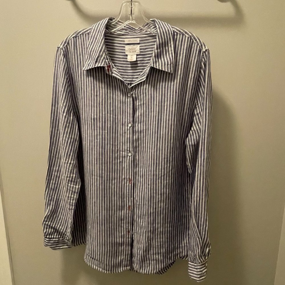Sigrid Olsen Striped Linen Button Down Shirt With… - image 1